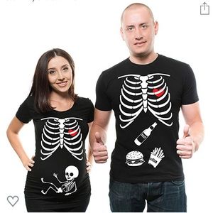 Skeleton Maternity Halloween Couple Shirts Set